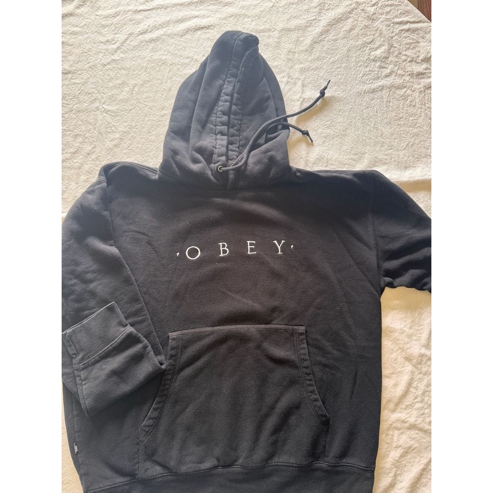 Obey Worldwide Black Pullover Hoodie with Spell Out Logo